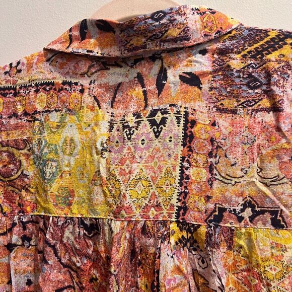 Jane Delancey Womens Multicolor Shirt Top 1X Button Up Rayon Pleated Long Sleeve - Picture 8 of 9